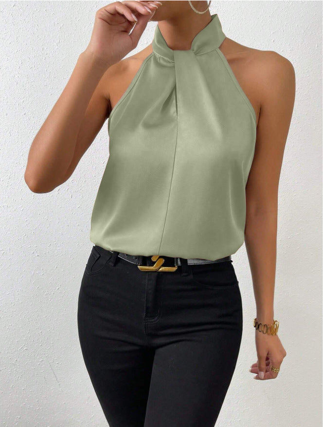 Top elegante con collo incrociato da donna