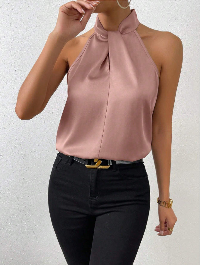 Top elegante con collo incrociato da donna