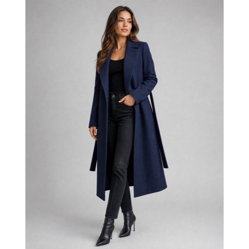 Trench da donna con cintura in vita blu