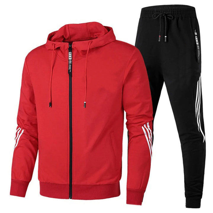 Tuta da uomo con felpa rossa e pantaloni neri