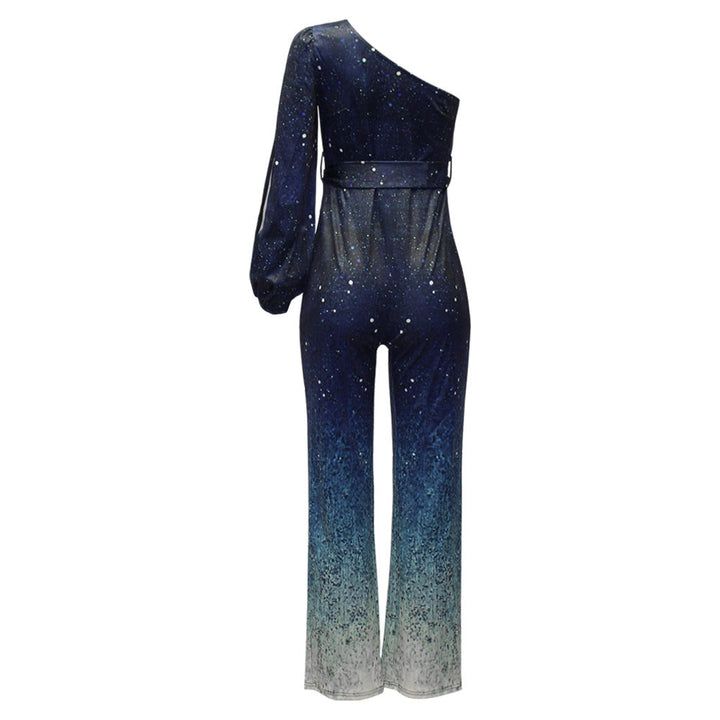 Tuta elegante monospalla da donna con paillettes
