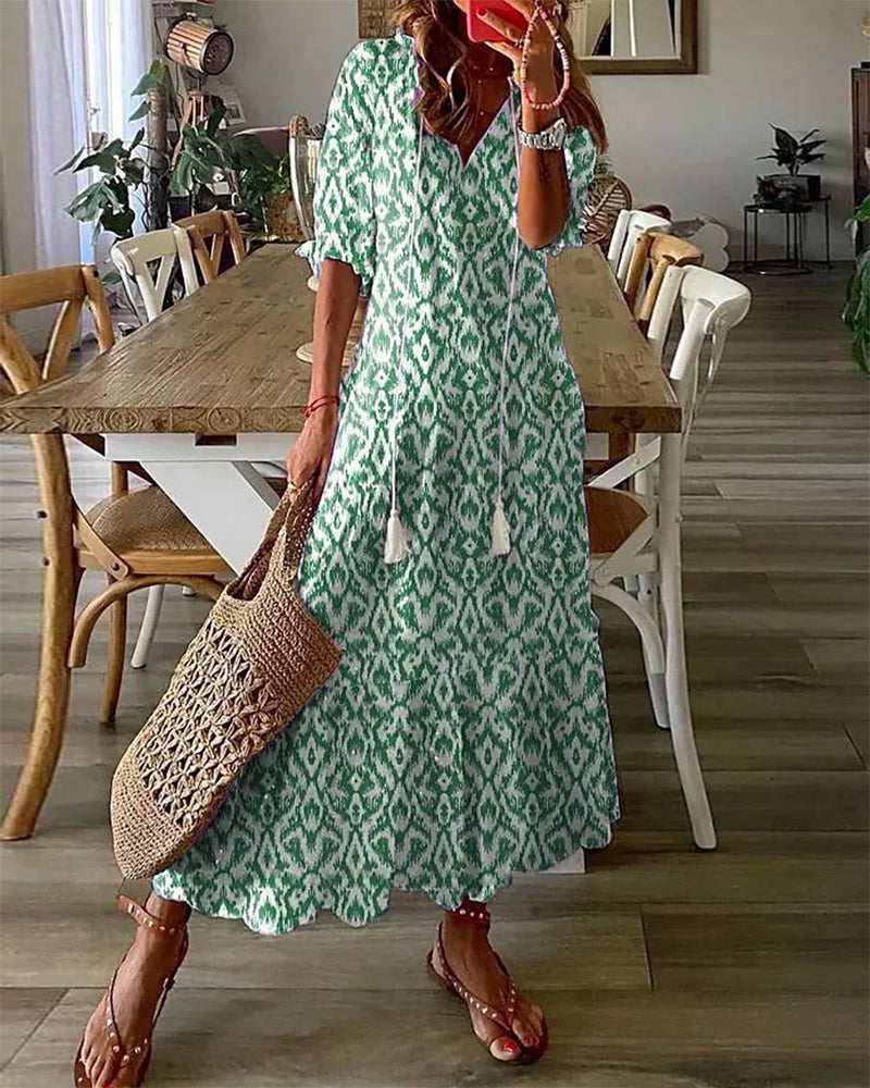 Vestito lungo da donna con stampa floreale per tempo libero e estate