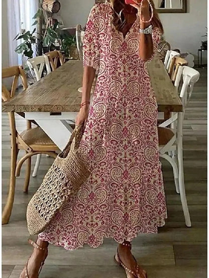 Vestito lungo da donna con stampa floreale per tempo libero e estate