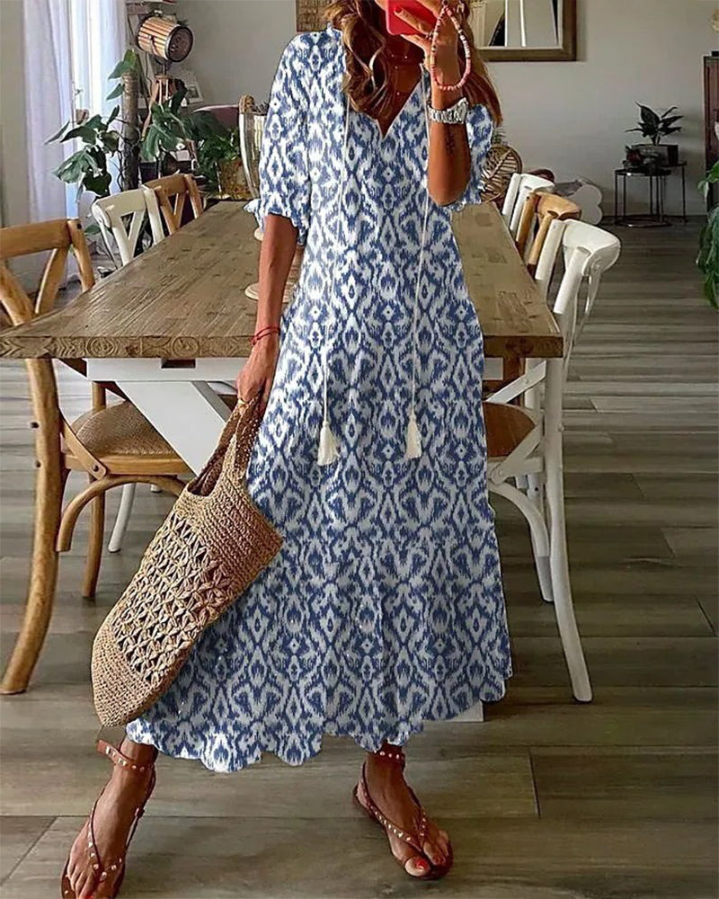 Vestito lungo da donna con stampa floreale per tempo libero e estate
