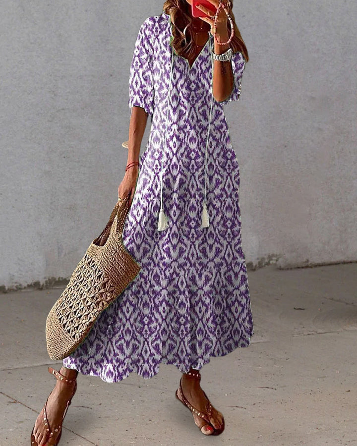 Vestito lungo da donna con stampa floreale per tempo libero e estate